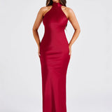 ZEYNEP | Robe maxi en satin élégante avec décolleté halter